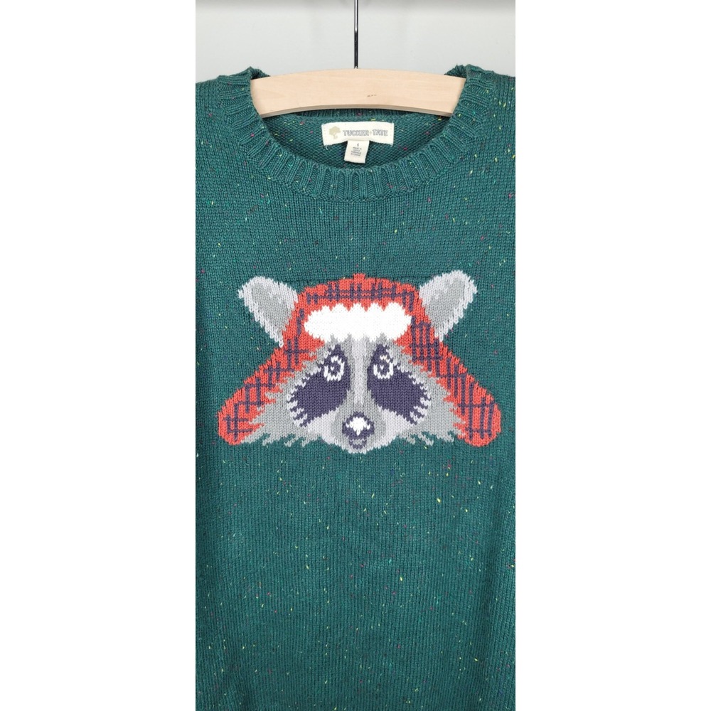 Tucker + Tate Racoon Sweater green sz 6